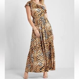 NWT Rachel Zoe X Express Metallic Animal Print One Shoulder Maxi Dress